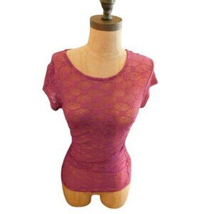 Free People Size XS Orchid semi Sheer Lace Scoop Neck Top NWT